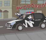  anothercolouranon anthro awoo brown_body brown_fur canid canine canis car clothed clothing detailed_background disney driving duo english_text eyewear fur hi_res howl male mammal officer_wolfard outside police_uniform sunglasses text uniform vehicle white_body white_fur wolf zootopia 