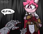  2019 5:4 anthro armor blood bodily_fluids cleric clothed clothing cub digital_media_(artwork) fur hair lagomorph leporid magic magic_user male mammal melee_weapon pokefound rabbit sonny_boop weapon young 