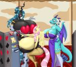  &lt;3 2019 absurd_res anthro arthropod big_breasts blues64 blush breasts changeling club_(disambiguation) diamond_(disambiguation) dragon equid equine feathered_wings feathers female fluttershy_(mlp) friendship_is_magic green_eyes group hi_res horn huge_breasts hyper hyper_breasts mammal marauder6272 membrane_(anatomy) membranous_wings my_little_pony open_mouth princess_ember_(mlp) pterippus queen_chrysalis_(mlp) sitting slot_machine spade wings 