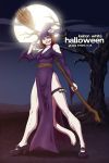  anthro breasts broom cleavage clothed clothing domestic_cat dress felid feline felis female halloween hat headgear headwear holidays keiron_white magic_user mammal moon solo tree witch 