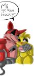  2014 avian bird canid canine chica_(fnaf) chicken duo female five_nights_at_freddy&#039;s fox foxy_(fnaf) galliform gallus_(genus) hi_res machine male mammal phasianid renee-moonveil robot video_games 