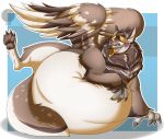  2018 avian blush bodily_fluids claws digitigrade gryphon hi_res overweight plumpproductions solo sweat 