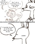  anthro avo_(weaver) bodily_fluids bovid canid canine canis caprine clothing comic dialogue disney duo english_text eyes_closed female jackal male mammal pack_street remmy_cormo scratches sheep shirt simple_background sketch speech_bubble standing sweat sweatdrop tank_top text the_weaver topwear white_background zootopia 