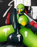  2018 absurd_res areola avian balls beak big_breasts big_penis black_balls black_penis blush bodily_fluids breasts cum cum_on_balls cum_on_breasts cum_on_wall erection genital_fluids gynomorph hands-free hi_res humanoid_penis intersex long_penis nintendo nipples orgasm penis pok&eacute;mon pok&eacute;mon_(species) quin-nsfw sitting solo video_games xatu yellow_areola 