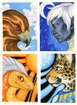  2018 avian beak bird felid fur group hair headshot_portrait katie_hofgard leopard lizard mammal orange_body orange_fur pantherine portrait reptile scalie traditional_media_(artwork) white_hair 