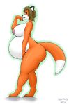  2019 absurd_res anthro bedroom_eyes belly big_belly big_breasts big_butt breasts brown_hair butt canid canine female fox fur green_eyes gyro-furry hair half-closed_eyes hand_on_stomach hi_res holding_belly looking_at_viewer mammal multicolored_body multicolored_fur nipples nude orange_body orange_fur pregnant seductive solo thick_thighs voluptuous white_body white_fur wide_hips 
