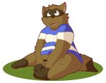  2018 anthro balls belly brown_body brown_fur censored clothing cute_fangs erection fur hi_res male mammal penis procyonid raccoon shirt simple_background sitting slightly_chubby snowhip solo timothy_(tgts) timothy_goes_to_school tongue topwear 