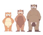  2018 absurd_res anthro balls belly big_balls blue_eyes brown_body brown_fur canid canine cub erection foreskin fur green_eyes group hi_res humanoid_penis long_foreskin male mammal moobs navel overweight overweight_male penis raccoon_dog simple_background snowhip tanuki uncut white_background young 