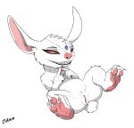  2019 3_toes 4_fingers alien alpha_channel black_lips blue_eyes claws digital_drawing_(artwork) digital_media_(artwork) disney experiment_(lilo_and_stitch) fan_character female fingers fur grin heterochromia hi_res lagomorph lilo_and_stitch lips mammal outline pawpads pink_nose pink_pawpads presenting presenting_pussy pussy realistic red_eyes signature simple_background small_tail smile solo spread_legs spreading toe_claws toes transparent_background white_body white_claws white_fur zafara_(artist) 