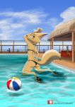  absurd_res anthro arctic_fox ball beach_ball bikini black_nose blue_eyes canid canine clothed clothing cloud detailed_background digital_media_(artwork) disney female fennec finnick fox fur furniture group hi_res judy_hopps kneeling lagomorph leporid link6432 looking_at_viewer looking_back male mammal nick_wilde outside patreon rabbit sitting sky skye_(zootopia) smile sofa solo_focus swimming_pool swimwear url water white_body white_fur zootopia 