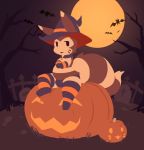  2019 anthro belly brown_body brown_fur bulge clothing food fruit fur furret halloween hat headgear headwear hi_res holidays male moon night nintendo outside plant pok&eacute;mon pok&eacute;mon_(species) pumpkin sitting slightly_chubby somnamg underwear video_games 