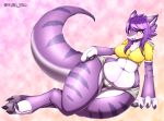  2017 abstract_background absurd_res anthro bedroom_eyes big_breasts big_tail blush bottomless breasts canid canine chest_tuft claws clothed clothing colored curl deep_navel dragon eyelashes feet female fluffy fur glistening glistening_hair hair half-closed_eyes hi_res hood hoodie huge_hips huge_thighs hybrid inner_ear_fluff kemono logo long_hair looking_at_viewer lying mammal multicolored_body multicolored_fur multicolored_tail nails navel open_mouth panties paws pink_background pose purple_body purple_fur purple_hair purple_stripes seductive shadow short_jacket simple_background sitting slightly_chubby smile snout stripes tailzkim thick_thighs top topwear tsukiyo tuft underwear voluptuous white_body white_fur white_paws_(disambiguation) wide_hips yellow_eyes zipper 
