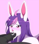  2019 2d_animation ahoge ambiguous_gender animal_genitalia animal_penis animated big_ears blush bodily_fluids chiropteran cum embarrassed equine_penis erection fellatio genital_fluids girly hair helmed_(character) male male/ambiguous mammal oral oral_penetration penetration penile penis purple_hair sex 