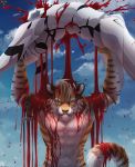  2019 absurd_res anthro black_stripes blood bodily_fluids day detailed_background digital_media_(artwork) felid fur gore gosetsuki hi_res huge_filesize male mammal neon_genesis_evangelion orange_body orange_fur outside pantherine sky striped_body striped_fur stripes tiger 