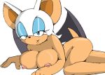  anthro apostle areola big_breasts blue_eyes blue_eyeshadow breast_rest breasts chiropteran eyeshadow female looking_at_viewer makeup mammal nipples rouge_the_bat simple_background solo sonic_(series) white_background wings 