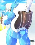  2019 anthro anthrofied butt detailed_background female mega_blastoise mega_evolution muscular muscular_female nintendo nude outside peach_pussy pok&eacute;mon pok&eacute;mon_(species) public pussy rear_view shower showering skwidbone solo standing video_games wet 