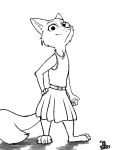  2019 anthro arctic_fox barefoot belt black_and_white canid canine claws clothed clothing disney dress female fox fur mammal monochrome pawpads shadow simple_background sketch skye_(zootopia) solo tangerine_(artist) toe_claws white_background white_body white_fur zootopia 