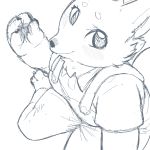  1:1 anthro arctic_fox blush canid canine clothed clothing disney female fox looking_at_viewer mammal monochrome overalls replytoanons simple_background sketch skye_(zootopia) solo white_background zootopia 
