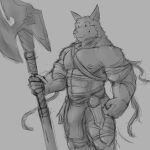  1:1 2019 anthro axe biceps black_and_white canid canine canis digital_drawing_(artwork) digital_media_(artwork) game_(disambiguation) grey_background hi_res league_of_legends male mammal melee_weapon monochrome muscular muscular_male nasus_(lol) nipple_piercing nipples piercing radonryu riot_games simple_background sketch smile solo standing video_games weapon wolf 