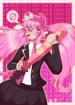  &lt;3 2019 alternate_species anthro baseball_bat bat_(object) bovid bow_tie brisskwinds caprine clothed clothing english_text fake_horns female hair hi_res holding_object holding_weapon kotoko_utsugi long_hair looking_at_viewer mammal no_symbol pink_eyes pink_hair sheep solo speech_bubble text translucent translucent_hair weapon 