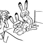  1:1 all_fours anthro bed black_and_white blush bodily_fluids canid canine cuckold dipstick_ears disney doggystyle ears_back ears_up english_text facial_markings female fox from_behind_position furniture group head_markings jack_savage judy_hopps kneeling knot lagomorph leporid male mammal markings monochrome multicolored_ears nick_wilde nude on_bed open_mouth penis pivoted_ears rabbit replytoanons sex simple_background sweat text white_background zootopia 