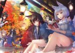  akagi_(azur_lane) animal_ears anthropomorphism autumn ayanami_(azur_lane) azur_lane food foxgirl fruit fusou_(azur_lane) group imo_bouya kaga_(azur_lane) leaves multiple_tails shigure_(azur_lane) souryuu_(azur_lane) tail water 