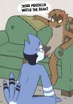  2019 angry anthro avian balls bird blue_body blue_feathers blue_jay bodily_fluids brown_body brown_fur cartoon_network corvid duo english_text erection feathers fellatio fur furniture hi_res jay_(bird) male mammal mordecai_(regular_show) new_world_jay open_mouth oral penile penis polygonpup procyonid raccoon regular_show rigby_(regular_show) sex sofa sweat text tongue toony 