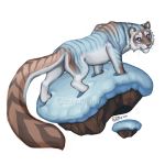  1:1 2016 ambiguous_gender digital_media_(artwork) felid feral fur katie_hofgard mammal pantherine purple_eyes simple_background snow solo stanidng striped_body striped_fur stripes tiger whiskers white_background 