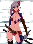  bikini fate/grand_order garter miyamoto_musashi_(fate/grand_order) swimsuits sword tagme thighhighs weapon 