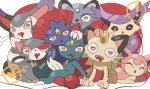  ! :3 all_fours alolan_form alolan_persian black_sclera closed_eyes delcatty drooling forehead_jewel furry gen_1_pokemon gen_2_pokemon gen_3_pokemon gen_4_pokemon gen_7_pokemon glameow hand_on_another&#039;s_head happy heart heart-shaped_pupils looking_at_viewer meowth no_humans open_mouth pokemon pokemon_(creature) purugly red_eyes sitting skitty smile sneasel speech_bubble spoken_exclamation_mark spoken_heart symbol-shaped_pupils wavy_mouth weavile whiskers wide-eyed yarn yarn_ball yukifuri_tsuyu 