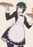  1girl absurdres apron blush food garter_belt garter_straps glasses headdress highres kino kino_no_tabi kokuya28 maid parfait short_hair tagme thighhighs tray 