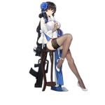  1girl alternate_costume assault_rifle bangs black_hair blue_flower bow breasts brown_gloves brown_legwear bullpup chair closed_mouth fan flower girls_frontline gloves gun hair_between_eyes hair_flower hair_ornament holding holding_fan kishiyo large_breasts long_hair long_sleeves looking_at_viewer official_art qbz-95 qbz-95_(girls_frontline) rifle shoes sitting smile solo stool thighhighs transparent_background very_long_hair weapon white_bow white_footwear yellow_eyes 