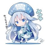  &gt;:) +++ 1girl ainu_clothes alternate_color bangs beni_shake blue_footwear blue_headwear blush chibi closed_mouth commentary_request eyebrows_visible_through_hair fate/grand_order fate_(series) full_body fur-trimmed_boots fur_trim gloves hair_between_eyes hand_up hat illyasviel_von_einzbern leaning_to_the_side long_hair long_sleeves pantyhose shadow silver_hair sitonai smile solo standing v-shaped_eyebrows very_long_hair white_background white_gloves white_legwear wide_sleeves 
