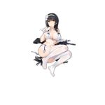  1girl alternate_costume assault_rifle bikini black_hair breasts bridal_gauntlets cleavage eyebrows_visible_through_hair fingerless_gloves flower front-tie_bikini front-tie_top girls_frontline gloves gun hair_flower hair_ornament hairband kishiyo large_breasts long_hair looking_at_viewer navel no_shoes official_art open_mouth qbz-95_(girls_frontline) rifle side-tie_bikini sitting solo swimsuit thighhighs torn_clothes torn_legwear torn_swimsuit transparent_background untied untied_bikini very_long_hair weapon white_bikini white_gloves white_legwear yellow_eyes 