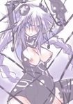  1girl angry arms_up bdsm black_legwear black_thighhighs blue_eyes blush bodysuit bondage bound braid breasts choujigen_game_neptune compile_heart female gust hair_ornament idea_factory long_hair maxred neptune_(series) nipples nippon_ichi pregnant purple_hair purple_heart sega solo super_dimension_game_neptune symbol-shaped_pupils thighhighs twin_braids 