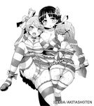  alice_(criminal_girls) bdsm blush body_blush bondage bound bow breasts chain choker criminal_girls eba flower garter_belt greyscale hair_bow hair_ornament kisaragi_(criminal_girls) large_breasts long_hair monochrome multiple_girls off_shoulder panties striped striped_panties sweat thighhighs tomoe_(criminal_girls) underwear 