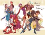  4boys 4girls angry armor bernadetta_von_varley blue_hair bracelet breasts brown_hair byleth_(fire_emblem) byleth_(fire_emblem)_(female) caspar_von_bergliez claude_von_riegan cleavage dancing dark_skin dark_skinned_male dorothea_arnault drooling english_text engrish_text felix_hugo_fraldarius femfamme fire_emblem fire_emblem:_three_houses gloves green_hair jewelry laughing leg_up multiple_boys multiple_girls musical_note petra_macneary ponytail purple_hair ranguage sylvain_jose_gautier 