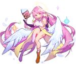  1girl ahoge angel_wings ark_order book boots brown_footwear elbow_gloves gloves halo jibril_(no_game_no_life) long_hair low_wings no_game_no_life panties pelvic_curtain pink_hair pink_legwear pink_panties purple_gloves single_boot single_bridal_gauntlet single_elbow_glove single_sock single_thighhigh socks solo striped striped_legwear tachi-e tattoo the_legend_of_zelda thighhighs torn_clothes torn_gloves transparent_background triforce underwear very_long_hair wing_ears wings yellow_eyes 