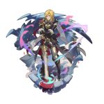  armored_boots audric blonde_hair blue_eyes boots cape dragalia_lost fingerless_gloves full_body gloves greatsword looking_at_viewer medium_hair official_art saitou_naoki solo sword transparent_background waist_cape weapon 