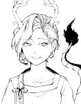  1girl collarbone dragon_girl dragon_tail highres hiyuu_(flying_bear) horns kicchou_yachie looking_at_viewer mole mole_under_eye monochrome short_hair simple_background smile solo tail touhou wily_beast_and_weakest_creature 