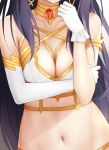  1girl bare_shoulders black_hair breasts cleavage collar collarbone commentary_request elbow_gloves fate/grand_order fate_(series) gloves hand_up head_out_of_frame highres ishtar_(fate/grand_order) long_hair medium_breasts mismatched_gloves navel revealing_clothes rko_(a470350510) solo stomach upper_body white_gloves 