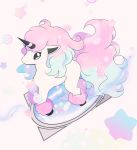  candy commentary_request food galarian_form galarian_ponyta gen_8_pokemon highres horn horse_tail multicolored_hair no_humans pink_hair pokemon pokemon_(creature) pokemon_(game) pokemon_swsh ponyta sh_lamb simple_background solo star tail two-tone_hair unicorn white_background white_skin 