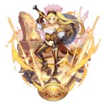  1girl aviator_sunglasses axe blonde_hair blue_eyes burning dragalia_lost fire flame forge full_body goggles greatsword hand_on_hip holding lance looking_at_viewer non-web_source official_art polearm ramona_(dragalia_lost) saitou_naoki smile solo sunglasses sword transparent_background weapon wood 