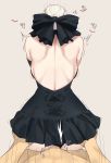  1boy 1girl absurdres anal artoria_pendragon_(all) ass back backboob bare_back bare_shoulders beige_background black_bow black_dress blonde_hair bow breasts clothed_female_nude_male commentary_request dcoagt dress facing_away fate/grand_order fate/stay_night fate_(series) from_behind hair_bow heart hetero highres large_breasts microdress nude penis pov reverse_cowgirl_position saber_alter sex simple_background solo_focus straddling sweat trembling wide_hips 
