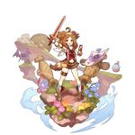  1girl animal_ears boots dog_ears dog_girl dog_tail dragalia_lost full_body gauntlets holding holding_sword holding_weapon looking_at_viewer medium_hair non-web_source official_art open_mouth saitou_naoki serena_(dragalia_lost) smile solo sword tail transparent_background weapon 