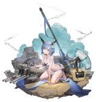  1girl azur_lane bangs bare_shoulders bikini blue_hair crab cross cross_necklace flower gascogne_(azur_lane) gascogne_(beach_adaptive_armor)_(azur_lane) hair_flower hair_ornament headgear highres jewelry kneeling liduke neck_ribbon necklace official_art ribbon sandals shiny shiny_skin short_hair solo swimsuit thighs transparent_background turtle wet wet_clothes wet_swimsuit white_bikini wrist_ribbon yellow_eyes 