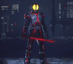  1boy armor city city_lights glowing glowing_eyes glowing_lines holding holding_sword holding_weapon kamen_rider kamen_rider_555 kamen_rider_faiz male_focus melon22 night solo sword weapon 