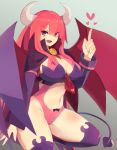  1girl alder blush breasts cleavage demon_girl detached_sleeves disgaea fang heart highres horns large_breasts long_hair looking_at_viewer makai_senki_disgaea navel necktie purple_eyes red_hair solo succubus succubus_(disgaea) tail thighhighs wings 