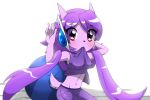  2017 aquatic_dragon bed bite breasts clothed clothing dragon female freedom_planet freedom_planet_2 furniture gesture hair horn hybrid invalid_tag kenjikanzaki05 long_hair looking_at_viewer marine on_bed pillow pose purple_hair red_eyes sash_lilac simple_background solo v_sign video_games 