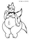  animated anthro big_breasts bikini bodily_fluids breast_expansion breasts clothing curvy_figure duragon female floatzel huge_breasts huge_hips huge_thighs lactating monochrome nintendo overweight overweight_female pok&eacute;mon pok&eacute;mon_(species) short_stack swimwear thick_thighs video_games voluptuous wide_hips 